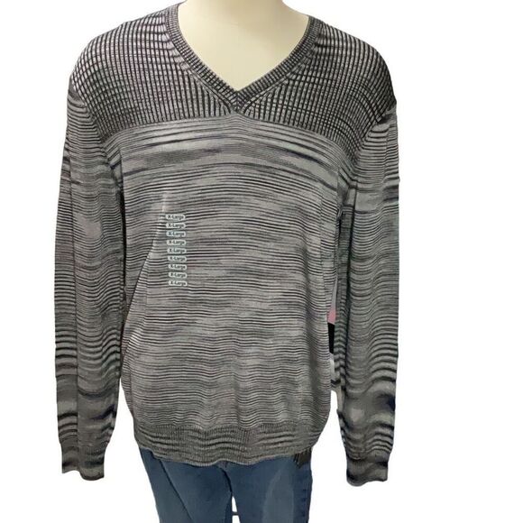 Armani Exchange A/X Silver Black Long Sleeve V Neck Pullover Sweater NWT Sz XL - Picture 1 of 7